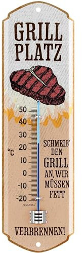 LANOLU Termómetro retro para barbacoa, cartel para jardín exterior, cartel decorativo para jardín, cartel vintage, cartel de chapa, placa de metal, 8 x 28 cm