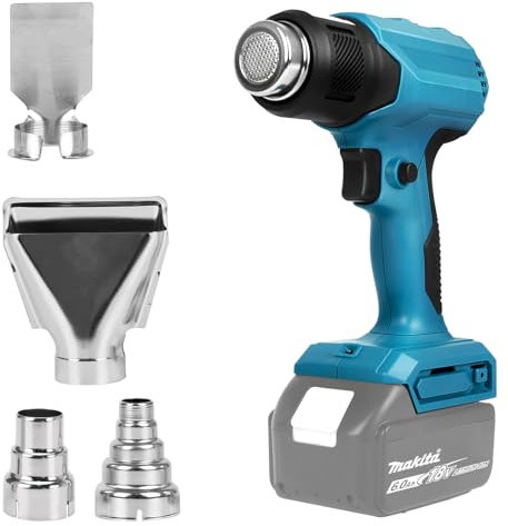 Pistola termica a batteria compatibile con Makita 18V batteria, Pistola aria calda a batteria senza spazzole con 4 ugelli e 3 ingranaggi per sverniciare, piegare tubi, fai da te (solo utensile)