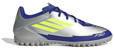 adidas F50 Club Football Boots Turf, Scarpe da Calcio Unisex-Adulto, Silver Met./Solar Yellow/Lucid Blue, 43 1/3 EU