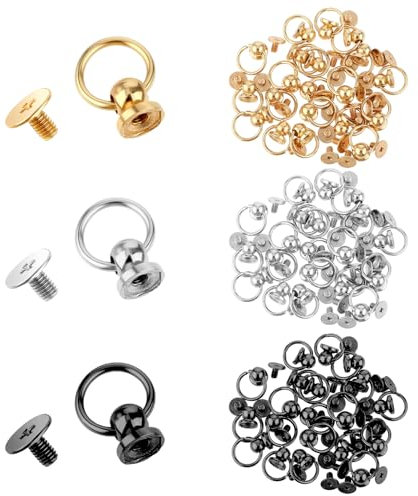 60 Stück Lederring Nieten mit 60 Stück Schrauben,Ymapinc 8mm O Ring mit Studs O-Ring Schnallen und Verschlüsse Leathercraft Teile für DIY Leder Geldbörse Handtasche(Schwarz Silber Gold)