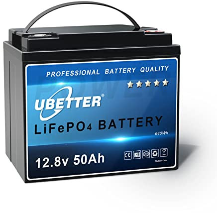 UBETTER LiFePO4 12V 50Ah Lithium Wiederaufladbar mit 50A BMS, über 10 Jahre Lebensdauer und 4000+ Zyklen, 640Wh Lastleistung, für Marine, Solaranlage, Wohnmobil