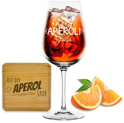 SET Leonardo TIVOLI Weinglas mit Gravur - Holy Aperoli - mit Wunsch Untersetzer, personalisierte Geschenke Frauen, Männer, Aperol Spritz Geschenkset Geburtstag, Weihnachten, Gläser Aperol, Glas 450ml