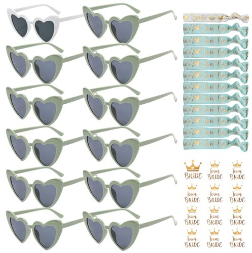 YeahBoom 36 Stück JGA Brille Team Braut Armbänder,Bride to Be Herz Brille Set,12Herz Sonnenbrille+12Bride Tattoo Aufkleber+12Bride Armband,Jungesellinnenabschied Frau Accessoires,JGA Deko Accessoires