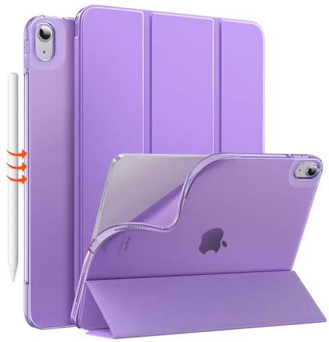 MoKo für iPad Air 11 Zoll Hülle 7./6. Generation M3/M2 2025/2024, iPad Air 5./4. Gen Hülle 2022/2020, Transluzent Matt Weich TPU Rückseite, Unterstützt Pencil Pro/2/USB-C, Lila
