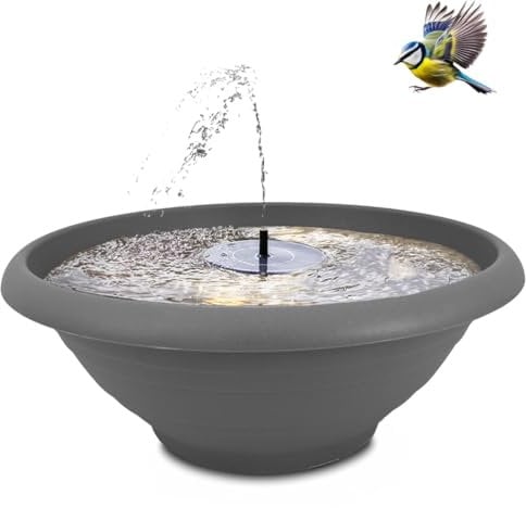 XL Solarbrunnen Set für draußen 50 cm Schale grau - Dekoschale und Schwimmende Solar Springbrunnen Fontäne als Outdoor Wasserspiel - Außen Gartenbrunnen als Balkon Vogeltränke, Garten Vogelbad