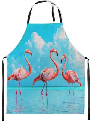 Homewish Flamingo Kochschürze 3D Tropische Flamingo Schürze, Wildlife Ozean Küche Schürze Öl Proof Hawaiian Sommer Cool Thema Chef Schürze
