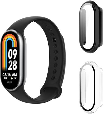 Aerku Funda Compatible con Xiaomi Mi Band 9, 9H HD Anti-Choque Parachoques Anti-rasguños Protector Duro PC Marco Cristal Templado Protector de Pantalla Funda - Transparente&Negro
