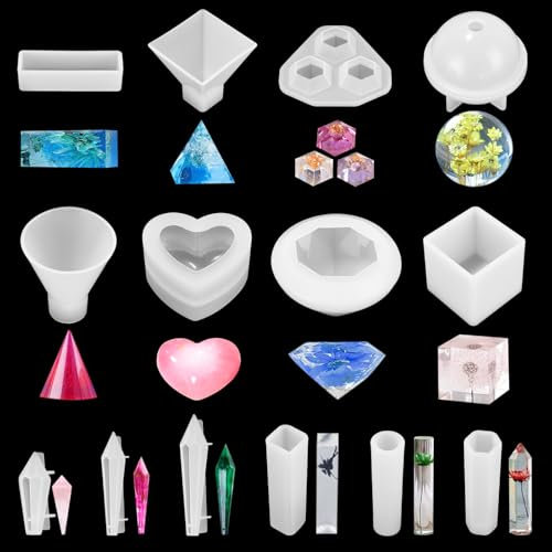 Zhufas 14 moldes de Resina epoxi, Molde de Silicona de Resina epoxi, pirámide, Bola, Cuadrado, Diamante, Molde de Silicona de Resina, fabricación de Joyas DIY