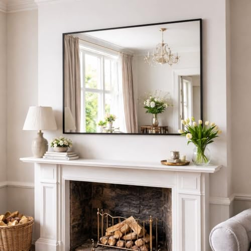 Jobu Rectangle Wall Mounted Mirror 120cm x 95cm, Black Metal Frame