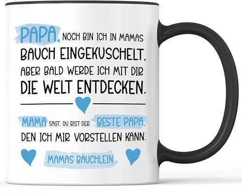 Kaffeebecher mit Spruch Mama sagt du bist der beste Papa Schwanger Schwangerschaft - lustiges Geschenk - Kaffeetasse als Geschenkidee - Becher bzw. Tasse 330ml - Weiss-Schwarz