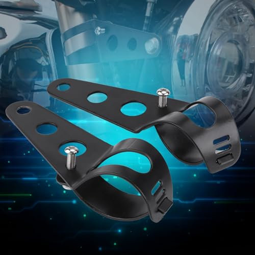 Support de Montage de Phare de Moto, Pince de Tube de Fourche Robuste Chopper Cafe Racer Argent Noir 33-43mm (Noir)