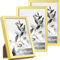 Feihorrm Bilderrahmen 10x15 Gold, Metall Picture Frame für 10x15 cm Fotorahmen Mit Gehärtetem Glas, Aluminium Goldrahmen Kleine Bilderrahmen, Rahmen Für Wand- und Tischdisplays, 3 Pack