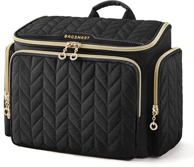 BAGSMART Travel Toiletry Bag, Large Wide-Open Travel Bag for Toiletries, Makeup Cosmetic Travel Bag with Handle, Black