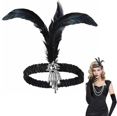 Bandeau Plume Bandeau,Accessoire Année 20 Femme,Plume Bandeau Noir,Bandeaux De Plume Noire Des Années,Bandeau en Plumes des Années 1920,Black Feather Headband,Flapper Bandeau des Année 1920,1PCS