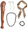 Fokroin 5 Piezas de Disfraces de Hombre de las Cavernas, Disfraces Inflables de Hombre de las Cavernas Salvajes, diadema de Leopardo de Maza, Pulsera, Collar, Aretes, Accesorios de Disfraz de Cueva
