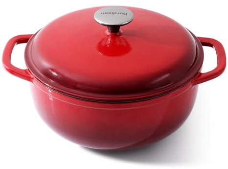 Kordisen 28cm/5.7L Enameled Cast Iron Dutch Oven Pot with Lid, Dutch Oven for Sourdough Bread Baking, Oven Safe up to 500° F, Heavy-Duty & Large, Red