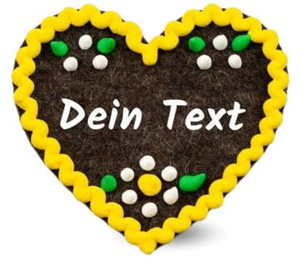 Bavariashop | Filz-Herz-Anstecker mit Wunschname | Hochzeit Namensschild als Anstecker Pin | Herz Namensschilder für Kleidung | Oktoberfest Party Namenskarten | 6,5cm x 7 cm (Gelb)