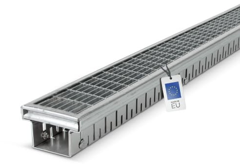 blizz-z terraline Vario T Entwässerungsrinne - Maschenrost 30/10 - L: 1m | Drainagerinne, verzinkter Stahl - höhenverstellbar: 60-80 mm, B: 109 mm - 1 Stück - DIN EN 1253-1 bis 300 kg - Made in GER