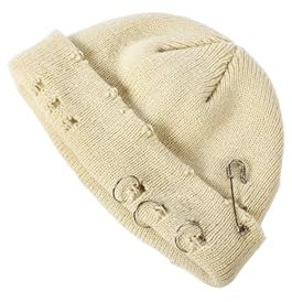 Cmis Kbei Winter-Strickmütze für Damen, modisch, warm, dick, Gorras, Hip-Hop, Nadelloch, Totenkopfkappe, kurze Mütze, Unisex, Basic-Kappe (Beige)