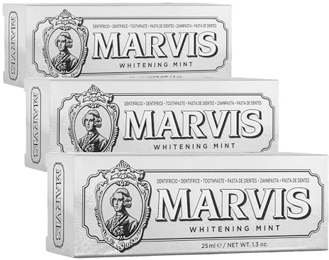 Marvis Whitening Mint Zahnpasta, 25 ml, Whitening Zahnpasta in Reisegröße fördert eine natürliche Zahnaufhellung, Zahncreme entfernt Plaque & verleiht langanhaltende Frische (Packung mit 3)