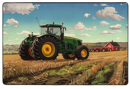 KCGSDEGV Fußmatte aus Flanell, bedruckt, Motiv: Traktor Bauernhof, 60 x 91 cm, für drinnen und draußen, rutschfest, für die Haustür