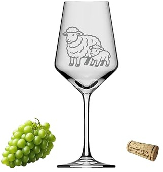 eXODA Weinglas Schäfchen mit Baby 350 ml spülmaschinenfest graviert | Füllmenge 350 ml, Design Schäfchen mit Baby, spülmaschinenfest, für gesellige Abende, sozial unterstützende Produktion
