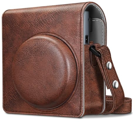 FINTIE Housse Compatible avec Fujifilm Instax Mini 41 | Sac de Caméra Caméra Pochette avec Bandoulière Amovible, Marron Vintage