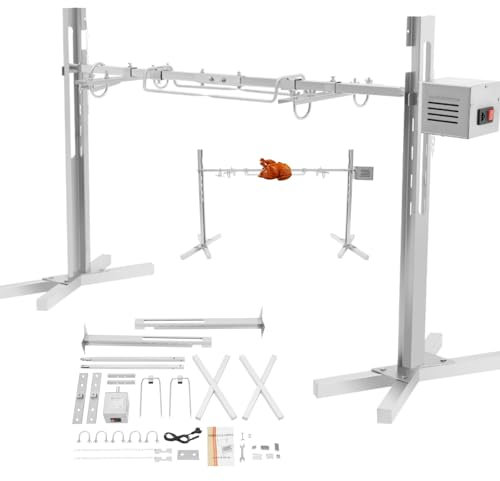 ROGONPDK 40 kg Elektrisch Grillspieß | Edelstahl Spanferkelgrill Lammgrill BBQ Grill Drehspieß Höhenverstellbereich: 5 Gänge | Außen Spießbratengrill mit 2 Fleischnadel für Fleisch