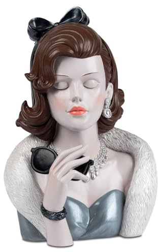 formano Deko-Büste Dame mit Schleife + Sonnenbrille Handbemalte Frauenfigur 28cm - Edle Skulptur aus Kunststein - Vintage-Deko im Audrey Stil - Elegante Geschenkidee für Frauen & Designliebhaber