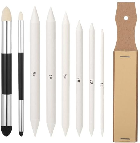 Blending Stump,9 Pcs Blending Stumps and Tortillions Set Art Blenders Pencils Tools Supplies Sketch Wiper Set Sponge Pens and Sandpaper Pencil for Artist Painting Enthusiast