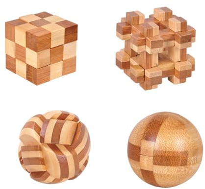 TOYANDONA Kongming Lernspielzeug aus Bambus 4 Stück Intellektuelles Steckpuzzle für Kinder Handkoordination Fördernd Kreatives Denkspiel für Spielerisches