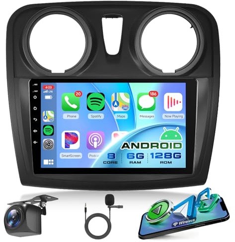 8 Core 6G+128G Android Autoradio für Renault Dacia Logan 2 Sandero B52 2012-2019 Wireless Carplay Android Auto 9 Zoll Touchscreen Autoradio Navi WIFI 360° Panorama Mirror Link Bluetooth FM/RDS/DSP/SWC