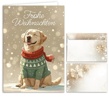 15 Weihnachtskarten mit Umschlägen – Klappkarten DIN A6 „Frohe Weihnachten“ hochwertige Weihnachtsgrußkarten Hund Weihnachten-Motiv – Christmas Cards – Karten Set
