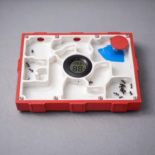Ameisen Nest Formicarium als Ameisenfarm mit Hygrometer und Zubehör mit Acrylglas Abdeckung (Rot)