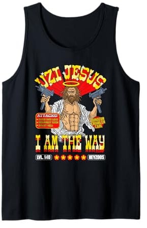 DCC Uzi Jesus I Am The Way Character Stats RPG Books Tank Top