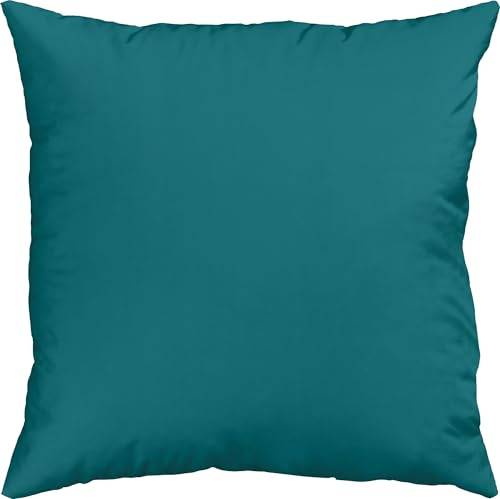 Erwin Müller Kuschelkissenbezug, Kissenhülle Mako-Satin Landshut, 100% Baumwolle - seidiger Glanz, mit praktischem Reißverschluss, temperaturausgleichend - Petrol Größe 40x40 cm