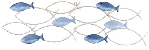levandeo Wandbild Fische Metall L70cm Blau Taupe Maritime Wanddeko Metalldeko Wandskulptur Fischschwarm Metall Deko Wandkunst Design