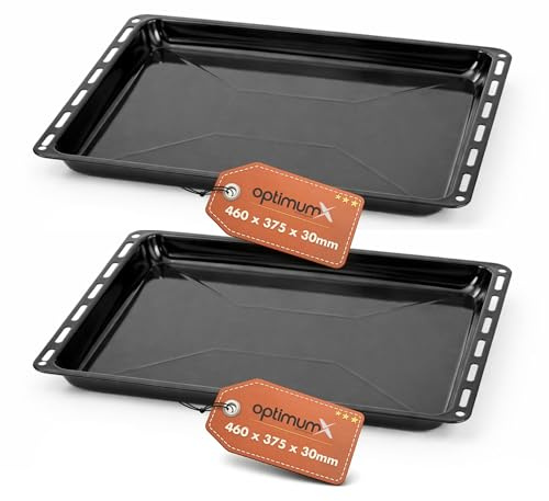 OptimumX 460x375x30mm Emailliert Backblech rechteckige Fettpfanne/Kuchenblech für Backofen, ideal zum Backen, Braten & Grillen, 2-teilig
