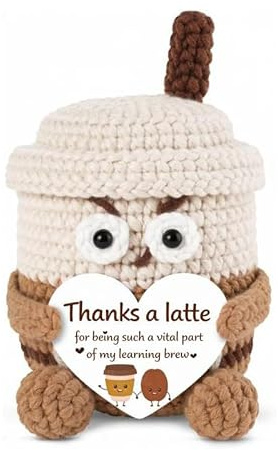 Teacher Gifts Funny Knitted Coffee Cup Ornament Excellent Thank You Gift End Of Term Cute Crochet Latte Desk Decor Gifts For Teachers And Creative Teacher Presents