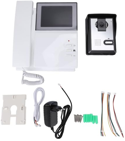 Fafeicy Videocitofono Campanello Schermo LCD da 4,3 Pollici Tipo di Telefono con Filo di Campanello Visivo con Visione Notturna per Controllo Accessi Condominiali (Spina europea)