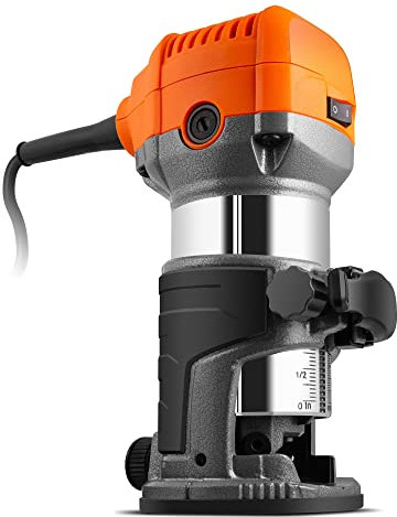 VonHaus - Compact Palm Router Saw 710W - Electric Trimmer Router Corded - Chuck Collect Diameter 1/4”, 3/8” - 220V Wood Cutter - Trimmer Base for Wood/Laminate Flooring - 6 Speed Setting