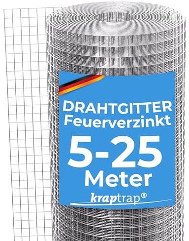KrapTrap Volierendraht Drahtgitter I 19x19mm I 1m x 5m x 1,45mm I verzinkt I Drahtgitter als Vogeldraht, Hasengitter, Kaninchengitter oder Hühnerdraht