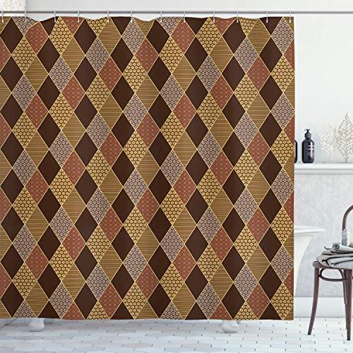 ABAKUHAUS Marrone Tenda da Doccia, Losanga Classic, Tessuto Set di Decorazioni per Il Bagno con Ganci, per la Vasca da Bagno, 175 cm x 200 cm, Marrone Chiaro Cannella