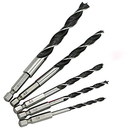 5 pcs Tige hexagonale Mèche à bois Définit avec changement rapide Design 4 Mm8 mm10 mm