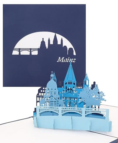 Pop Up Karte „Mainz- Panorama mit Mainzer Dom & Altstadt“ 3D Geburtstagskarte, Souvenir, Einladungskarte & Reisegutschein zum City Trip