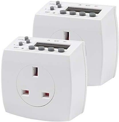HBN 7day Digital Electronic Timer Socket Plug with 8 On-Off Programs, Programmable Switch Timers, Anti-Theft Random and Summer-Timer Function for Lights and Home Appliances, 13A/3120W, 2 Pack