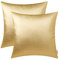 Brawarm Kissenbezüge aus Kunstleder, Leder-Kissenbezüge, einfarbig, für Couch, Bett, Sofa, Garten, Zuhause, dekorativ, Goldfarben, 55,9 x 55,9 cm, 2 Stück