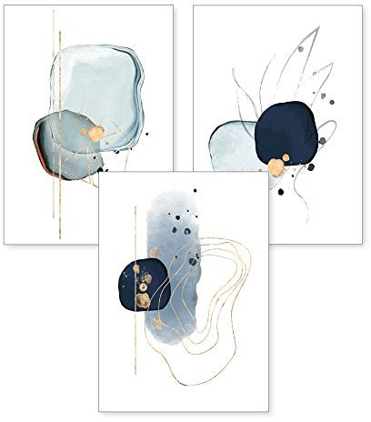Kreative Feder 3-teiliges Premium Poster-Set | Kunstdruck | Abstrakt blau | Deko Bild für Ihre Wand | optional mit Rahmen | Wohnzimmer Schlafzimmer Modern Fine Art | DIN A4 / A3 (A4, ohne Rahmen)
