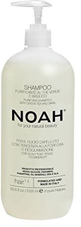 Noah Natural Purifying Hair 1.5 Anti-Schuppen-Shampoo mit grünem Tee und Basilikum für Kopfhaut, die zu Schuppen neigt, vegan, tierversuchsfrei, ohne Parabene und Silikone, pflanzliche Formel, 1000 ml