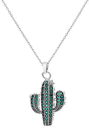 Ouran Kaktus Anhänger Halskette für Frauen, Roségold und Versilbert lange Kette Halskette mit Zirkonia Bestes Geschenk für Mutter, Freunde, Kristall Zirkonia, zirkonia